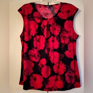 Floral Red and Black Women's Top XL